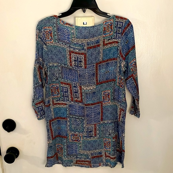 J. Jill Blue Print Pattern Top 3/4 Sleeves - Picture 2 of 7
